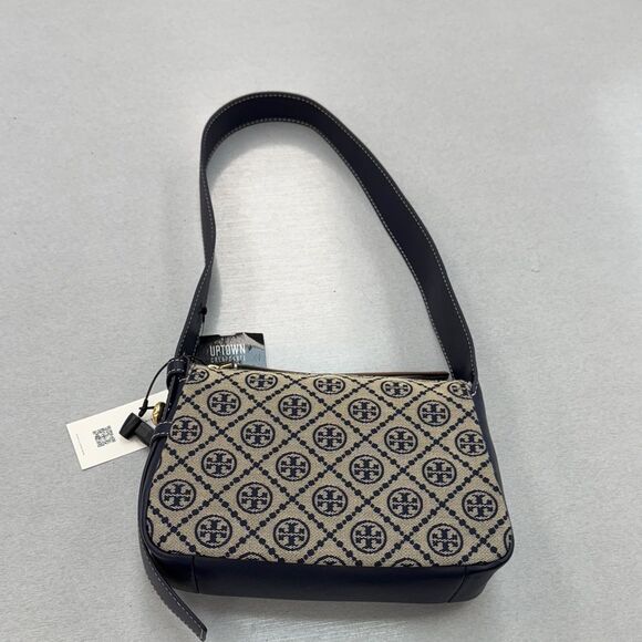Tory Burch Patterned Navy and Tan Shoulder Bag - Picture 1 of 10